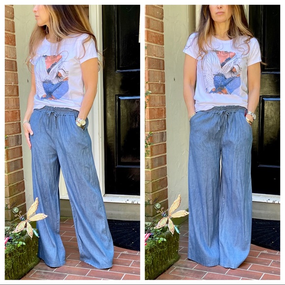 Made in Italy Wide leg side pockets light jeans - Picture 10 of 10